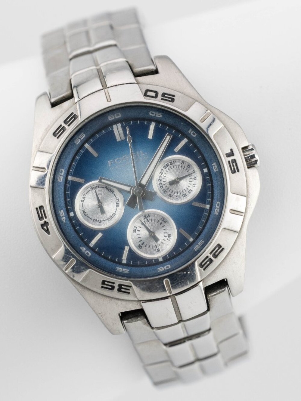FOSSIL Blue BQ-9270 Multifunction Steel Quartz Analog Men's Watch New Battery
